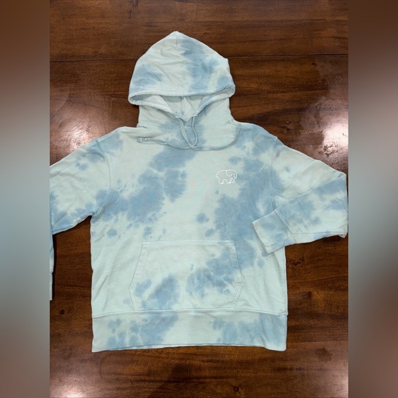 Ivory Ella Hoodie Sweatshirt Womens Sz XS Pullover Elephant Tie Dye Blue Green - Picture 1 of 10
